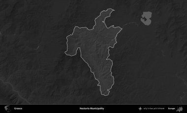 Nestorio Belediyesi. Yunanistan 'ın idari alanı kararmış bir gri tonlama yükseklik haritasına vurgulandı ve ana hatları çizildi