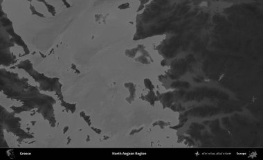 Kuzey Ege Bölgesi. Yunanistan 'ın idari alanı kararmış bir gri tonlama yükseklik haritasına vurgulandı ve ana hatları çizildi