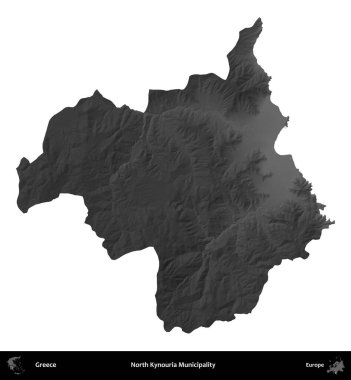 Kuzey Kynouria Belediyesi. Yunanistan 'ın idari bölgesi gri ölçekli yükseklik haritasında beyaza izole edildi
