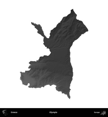Olympia. Yunanistan 'ın idari bölgesi gri ölçekli yükseklik haritasında beyaza izole edildi