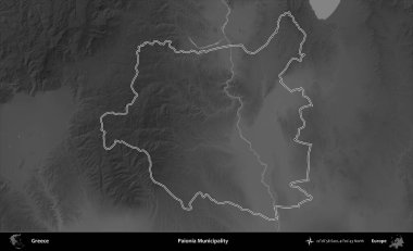 Paionia Belediyesi. Yunanistan 'ın idari bölgesi gri ölçekli bir yükselme haritasında özetlendi