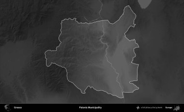 Paionia Belediyesi. Yunanistan 'ın idari alanı kararmış bir gri tonlama yükseklik haritasına vurgulandı ve ana hatları çizildi