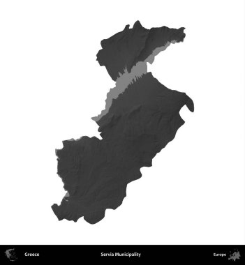 Servia Belediyesi. Yunanistan 'ın idari bölgesi gri ölçekli yükseklik haritasında beyaza izole edildi