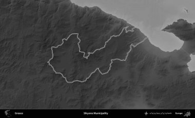 Sikyona Belediyesi. Yunanistan 'ın idari bölgesi gri ölçekli bir yükselme haritasında özetlendi