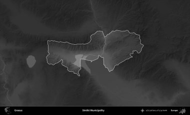 Sintiki Belediyesi. Yunanistan 'ın idari alanı kararmış bir gri tonlama yükseklik haritasına vurgulandı ve ana hatları çizildi