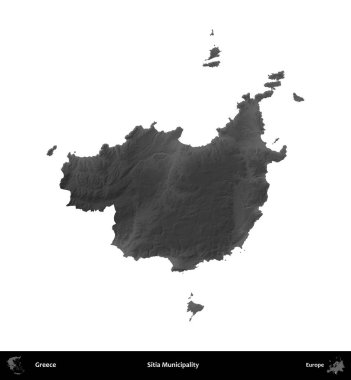 Sitia Belediyesi. Yunanistan 'ın idari bölgesi gri ölçekli yükseklik haritasında beyaza izole edildi