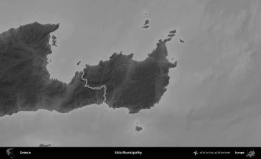 Sitia Belediyesi. Yunanistan 'ın idari bölgesi gri ölçekli bir yükselme haritasında özetlendi