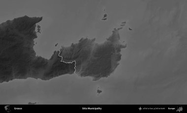 Sitia Belediyesi. Yunanistan 'ın idari alanı kararmış bir gri tonlama yükseklik haritasına vurgulandı ve ana hatları çizildi