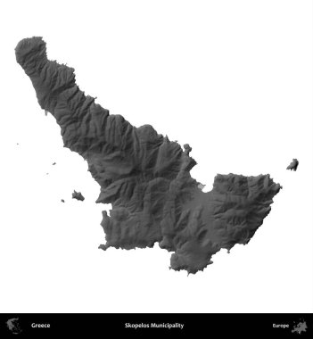 O 'elos Belediyesi. Yunanistan 'ın idari bölgesi gri ölçekli yükseklik haritasında beyaza izole edildi