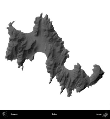 Telolar. Yunanistan 'ın idari bölgesi gri ölçekli yükseklik haritasında beyaza izole edildi