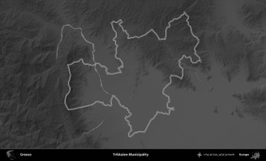 Trikkaion Belediyesi. Yunanistan 'ın idari bölgesi gri ölçekli bir yükselme haritasında özetlendi