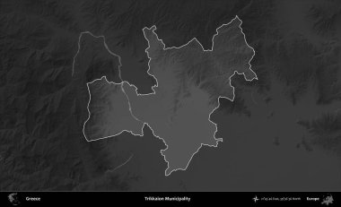 Trikkaion Belediyesi. Yunanistan 'ın idari alanı kararmış bir gri tonlama yükseklik haritasına vurgulandı ve ana hatları çizildi