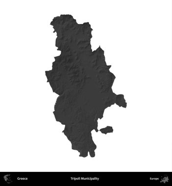 Trablus Belediyesi. Yunanistan 'ın idari bölgesi gri ölçekli yükseklik haritasında beyaza izole edildi