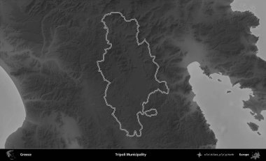 Trablus Belediyesi. Yunanistan 'ın idari bölgesi gri ölçekli bir yükselme haritasında özetlendi