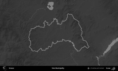 Voio Belediyesi. Yunanistan 'ın idari bölgesi gri ölçekli bir yükselme haritasında özetlendi