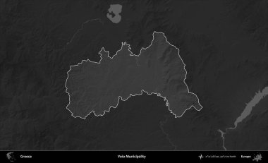 Voio Belediyesi. Yunanistan 'ın idari alanı kararmış bir gri tonlama yükseklik haritasına vurgulandı ve ana hatları çizildi