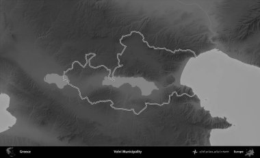 Volvi Belediyesi. Yunanistan 'ın idari bölgesi gri ölçekli bir yükselme haritasında özetlendi