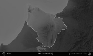 Batı Achaea Belediyesi. Yunanistan 'ın idari alanı kararmış bir gri tonlama yükseklik haritasına vurgulandı ve ana hatları çizildi