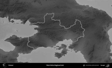 Batı Attica Bölgesel Birimi. Yunanistan 'ın idari bölgesi gri ölçekli bir yükselme haritasında özetlendi