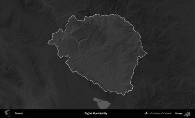 Zagori Belediyesi. Yunanistan 'ın idari alanı kararmış bir gri tonlama yükseklik haritasına vurgulandı ve ana hatları çizildi