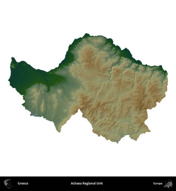 Achaea Bölgesel Birimi. Yunanistan 'ın idari bölgesi renkli bir yükseklik haritasında beyaza izole edildi