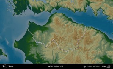 Achaea Bölgesel Birimi. Yunanistan 'ın idari bölgesi renkli bir yükseklik haritasında özetlendi
