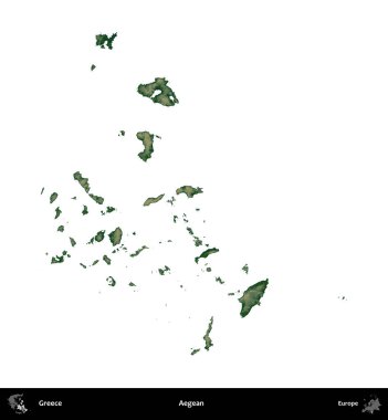 Ege. Yunanistan 'ın idari bölgesi renkli bir yükseklik haritasında beyaza izole edildi