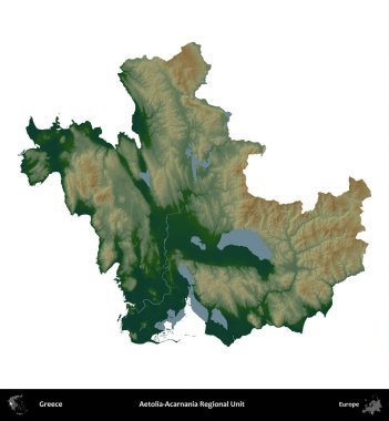 Aetolia-Acarnania Bölgesel Birimi. Yunanistan 'ın idari bölgesi renkli bir yükseklik haritasında beyaza izole edildi