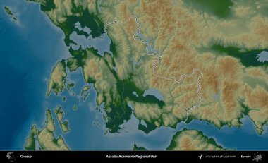 Aetolia-Acarnania Bölgesel Birimi. Yunanistan 'ın idari bölgesi renkli bir yükseklik haritasında özetlendi