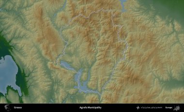 Agrafa Belediyesi. Yunanistan 'ın idari bölgesi renkli bir yükseklik haritasında özetlendi