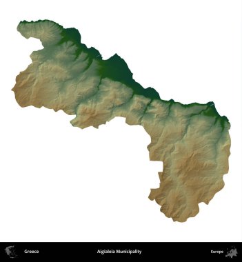 Aigialeia Belediyesi. Yunanistan 'ın idari bölgesi renkli bir yükseklik haritasında beyaza izole edildi