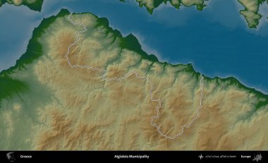 Aigialeia Belediyesi. Yunanistan 'ın idari bölgesi renkli bir yükseklik haritasında özetlendi