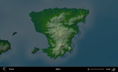 Aigina. Yunanistan 'ın idari alanı koyu renkli bir yükseklik haritasına vurgulandı ve özetlendi