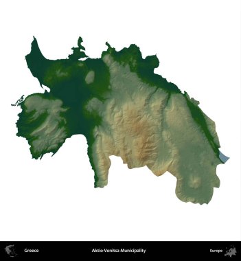 Aktio-Vonitsa Belediyesi. Yunanistan 'ın idari bölgesi renkli bir yükseklik haritasında beyaza izole edildi