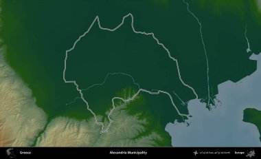 İskenderiye Belediyesi. Yunanistan 'ın idari bölgesi renkli bir yükseklik haritasında özetlendi
