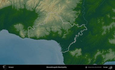 Dedeağaç Belediyesi. Yunanistan 'ın idari bölgesi renkli bir yükseklik haritasında özetlendi