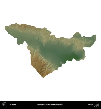 Amfikleia-Elateia Belediyesi. Yunanistan 'ın idari bölgesi renkli bir yükseklik haritasında beyaza izole edildi