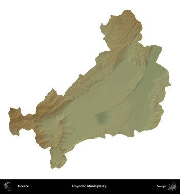 Amyndeo Belediyesi. Yunanistan 'ın idari bölgesi renkli bir yükseklik haritasında beyaza izole edildi