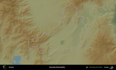 Amyndeo Belediyesi. Yunanistan 'ın idari bölgesi renkli bir yükseklik haritasında özetlendi