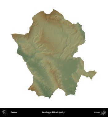 Ano Pogoni Belediyesi. Yunanistan 'ın idari bölgesi renkli bir yükseklik haritasında beyaza izole edildi