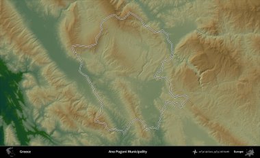 Ano Pogoni Belediyesi. Yunanistan 'ın idari bölgesi renkli bir yükseklik haritasında özetlendi