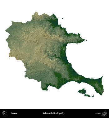 Aristo Belediyesi. Yunanistan 'ın idari bölgesi renkli bir yükseklik haritasında beyaza izole edildi