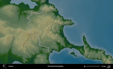 Aristo Belediyesi. Yunanistan 'ın idari bölgesi renkli bir yükseklik haritasında özetlendi