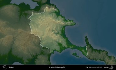 Aristo Belediyesi. Yunanistan 'ın idari alanı koyu renkli bir yükseklik haritasına vurgulandı ve özetlendi