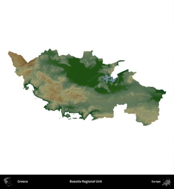 Boeotia Bölgesel Birimi. Yunanistan 'ın idari bölgesi renkli bir yükseklik haritasında beyaza izole edildi
