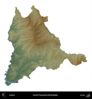Merkez Tzoumerka Belediyesi. Yunanistan 'ın idari bölgesi renkli bir yükseklik haritasında beyaza izole edildi
