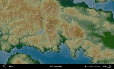 Delfi Belediyesi. Yunanistan 'ın idari bölgesi renkli bir yükseklik haritasında özetlendi