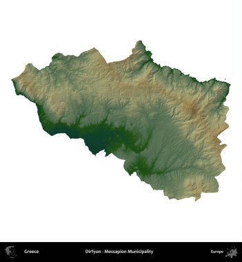 Dirfyon - Messapion Belediyesi. Yunanistan 'ın idari bölgesi renkli bir yükseklik haritasında beyaza izole edildi