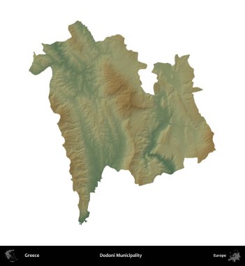 Dodoni Belediyesi. Yunanistan 'ın idari bölgesi renkli bir yükseklik haritasında beyaza izole edildi