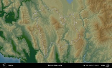 Dodoni Belediyesi. Yunanistan 'ın idari bölgesi renkli bir yükseklik haritasında özetlendi